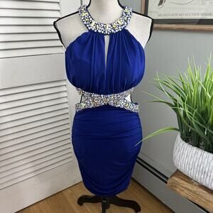 City Triangles Dress Large Blue Cut Out Rhinestone Bodycon Coquette Glam Club